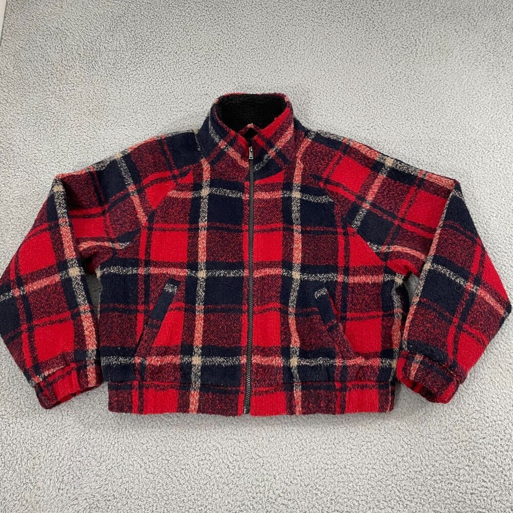 American Eagle Outfitters Quilted Lined Jacket Women M Red Plaid Cropped Full ZI